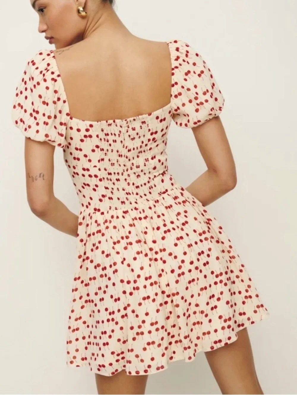 Reformation Cream Mini Dress with Red Cherry Pattern - Picture 2 of 3